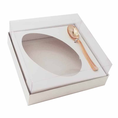 Caixa ovo de colher 350g - branca - com colher rose gold