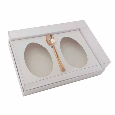 Caixa ovo de colher 250g x 2 - branco - com colher rosegold