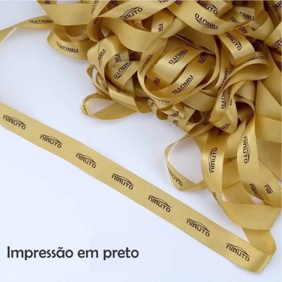 22 mm - Fita de cetim personalizada Dourada - rolo com 50 metros