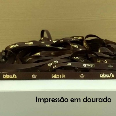 10 mm - Fita de cetim Personalizada Marrom Escuro - rolo com 50 m