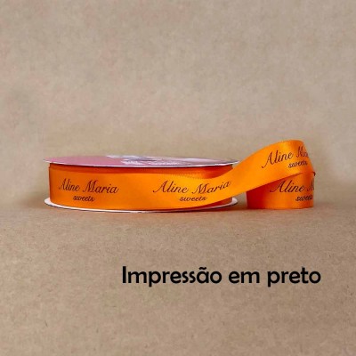 22 mm - Fita de cetim personalizada Laranja - rolo com 50 metros