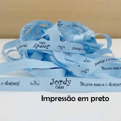 15 mm - Fita de cetim Personalizada Azul claro - rolo com 50 m