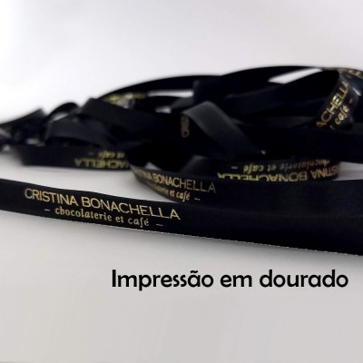 15 mm - Fita de cetim Personalizada Preto - rolo com 50 m