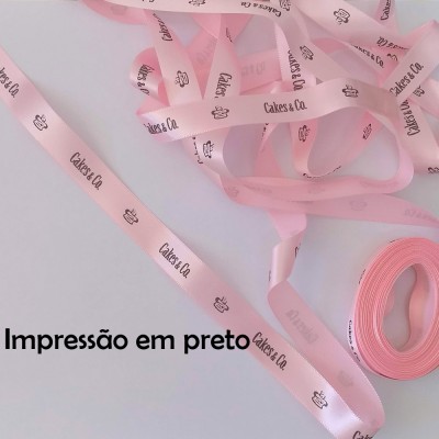 22 mm - Fita de cetim Personalizada Rosa Bebê - rolo com 50 metros