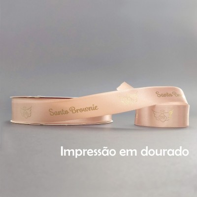 10 mm - Fita de cetim Personalizada Rosa Antigo - rolo com 50 m